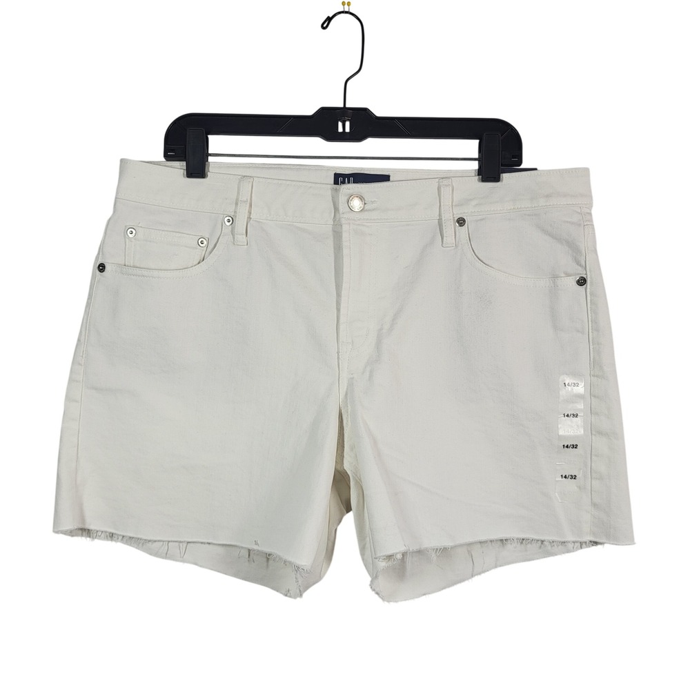 GAP Denim Women White 5" Cutoff Jean Shorts‎ Mid Rise Frayed Hem 14/32 Beach NWT